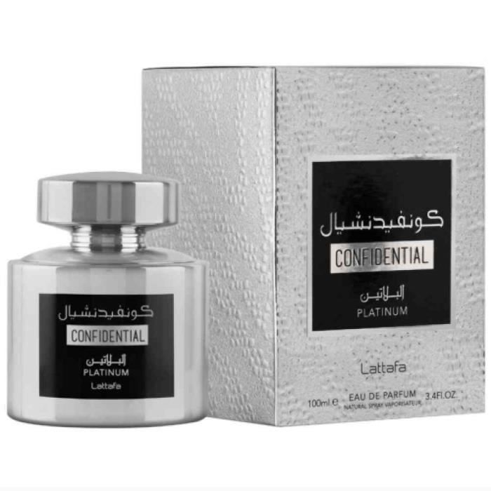 Eau de Parfum - Lattafa - Confidential Platinum - 100ml - Concentration élevée - Parfum luxueux