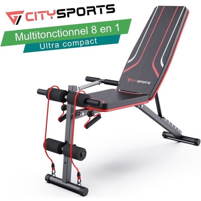 citysports banc de musculation pliable multifonction tout en 1 avec 7 positions ajustables 2 sangles d entrainement a domicile cdiscount sport