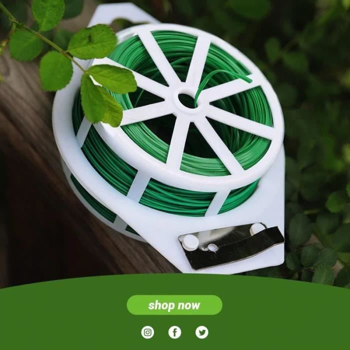 REBECASKYENS Fil De Jardin 100 M Gainé Plastique – Vert, Diamètre 2 Mm, Avec Coupe-fil Intégré, Pour Plantes, Vignes, Attache Racines, Rangement