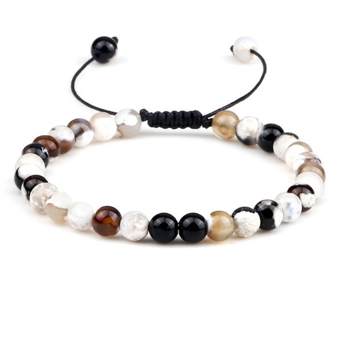 Bracelet Tressé Tibétain – Œil De Tigre Et Pierre De Lave – Perles Naturelles – Ajustable
