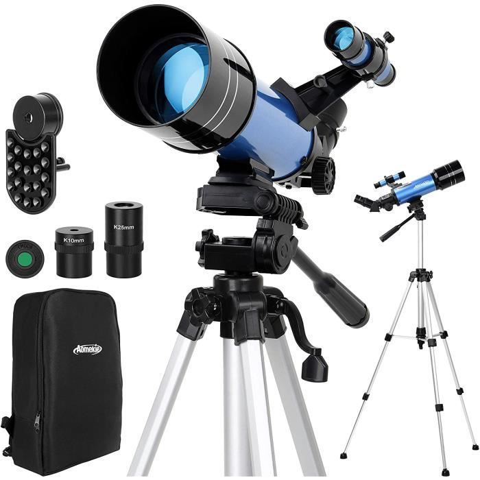 Aomekie Télescope Astronomique Enfant Portable avec Sac à Dos Adaptateur de Smartphone 10X Filtre de Lune Trépied Réglable et Barlow 3X pour Débutants en Astronomie