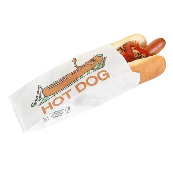 500 Sachets Hot-Dog Blancs Ingraissables 7+5×18 Cm – Papier 32 G/m² – Idéal Food Truck & Restauration Rapide