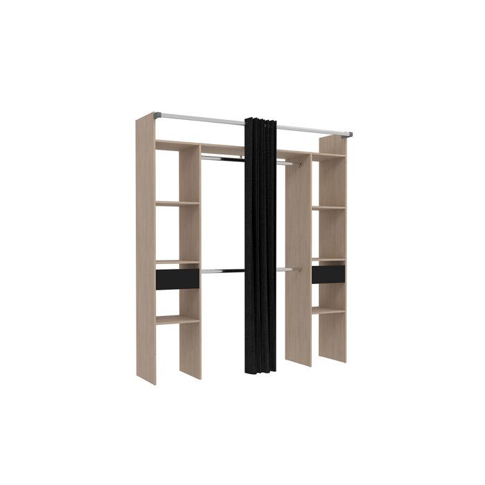Elysée Dressing bois avec rideau noir et 2 grandes penderies, 6