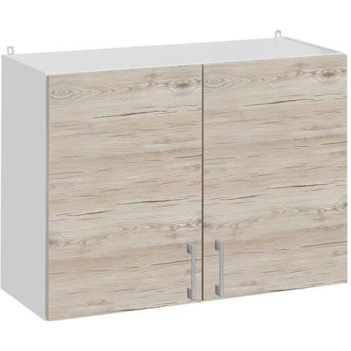 meuble haut de cuisine - cuisineandcie - 2 portes - l 80 cm - décor noyer blanchi
