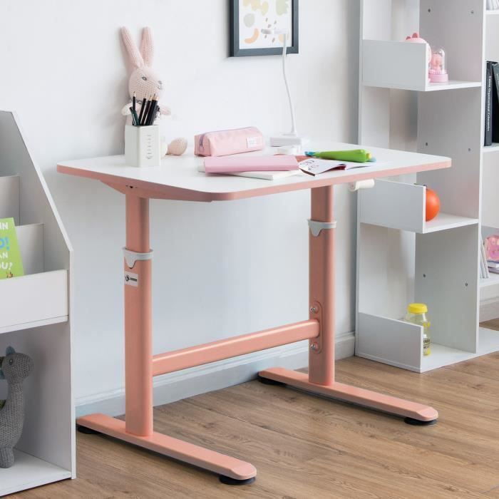Bureau Enfant DREAMADE Avec Chaise Ergonomique - Bois Naturel - Tiroir, Bac Amovible Et Étagère