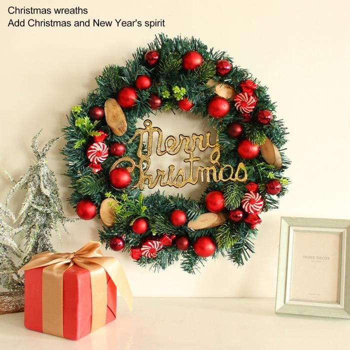 Uten Couronne De Noël Artificielle Diamètre 60CM - Guirlande Porte D'Entrée Festive