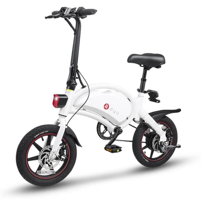 Vélo électrique DYU D3+ Blanc 250w 36v Batterie 10Ah 25km-h Mini vélo électrique pliant de 14 pouces