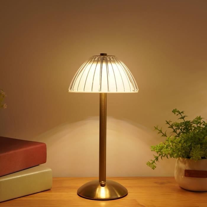 Lampe de table sans fil, lampe à piles rechargeable, 3 modes de couleur et lampes  tactiles LED à intensité variable en continu, petite lumière décorative  portable en métal doré cristal