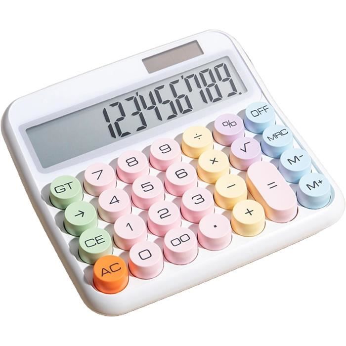 Calculatrice Bureau Gros Boutons - Solaire Et Batterie - Écran LCD Inclinable - 10 Chiffres - Blanc