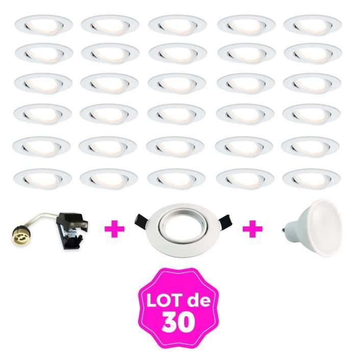 Lot De 30 Spots LED Encastrables Orientables – Blanc Neutre 4000K, 5W équivalent 50W Halogène, Installables Sans Transfo