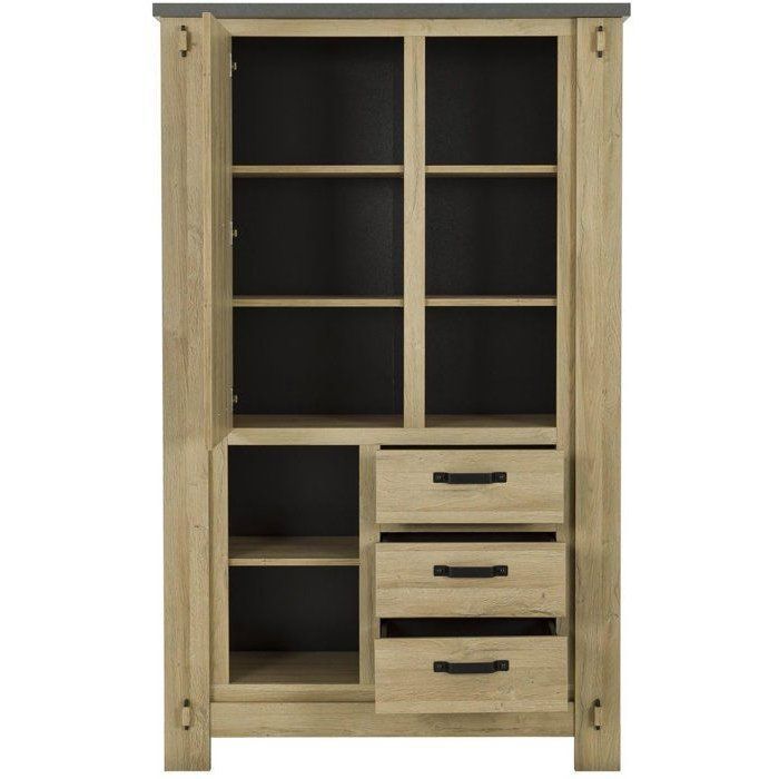 Buffet Haut BROCELIANDE – Finition Chêne Clair – 1 Porte + 3 Tiroirs – 124 × 50 × 202 cm – GAMI
