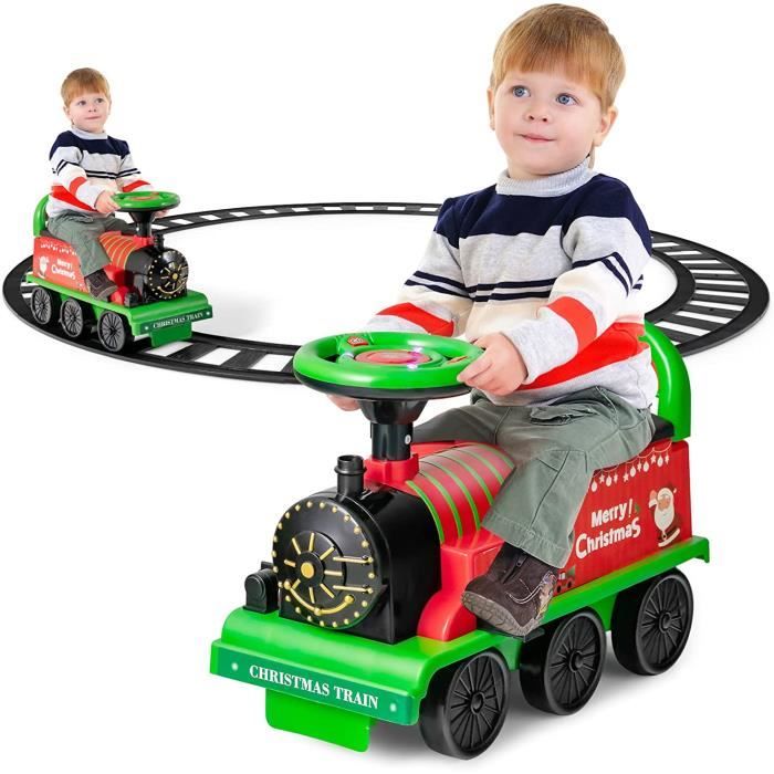 GOPLUS Train Porteur Electrique Enfants avec Musique Lumiere Train Trotteur avec Voies en PP avec Stockage pour Enfants 2 Ans Vert