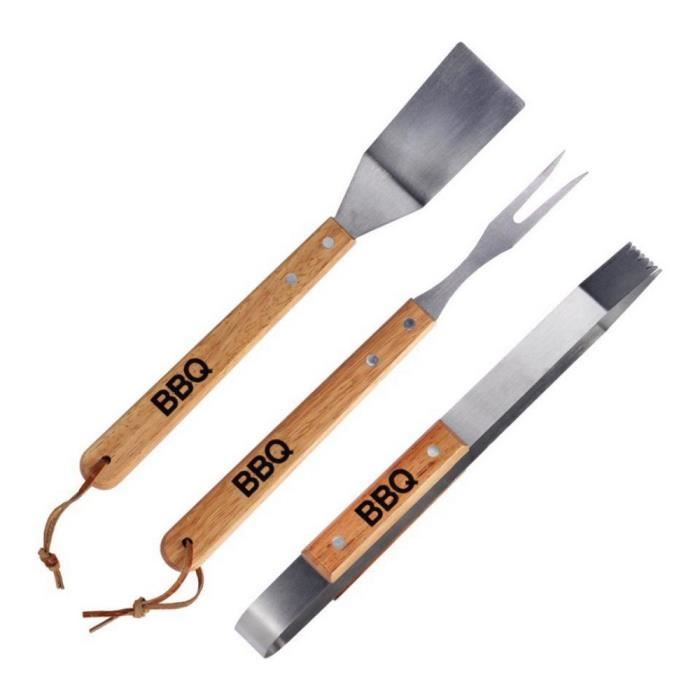 Kit complet barbecue plancha pince fourchette spatule Bois Inox GUIZMAX