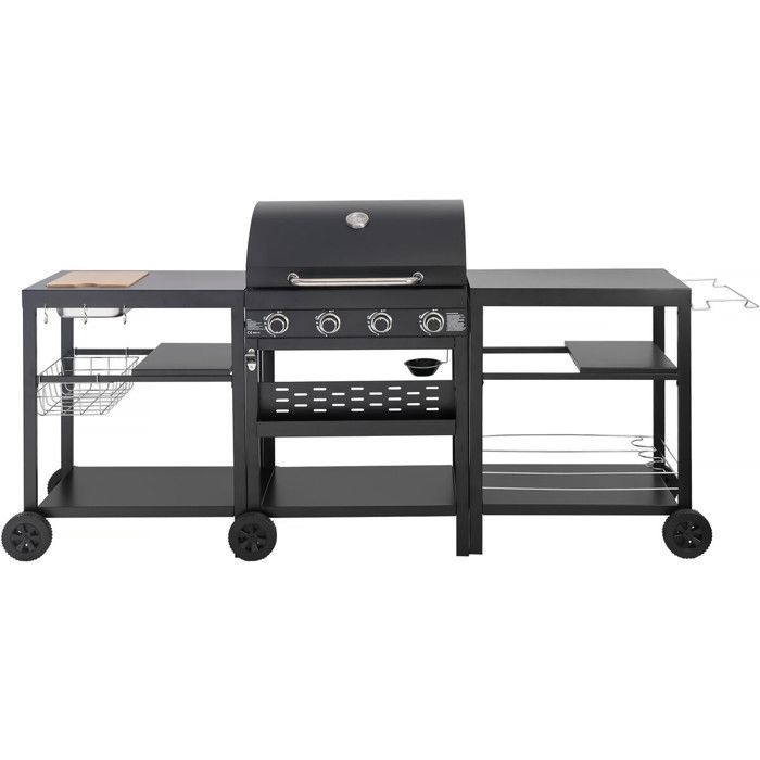 Habitat Et Jardin Barbecue &agrave; gaz cuisine d'ext&eacute;rieur - 12 kw - 4 br&ucirc;leurs - Noir