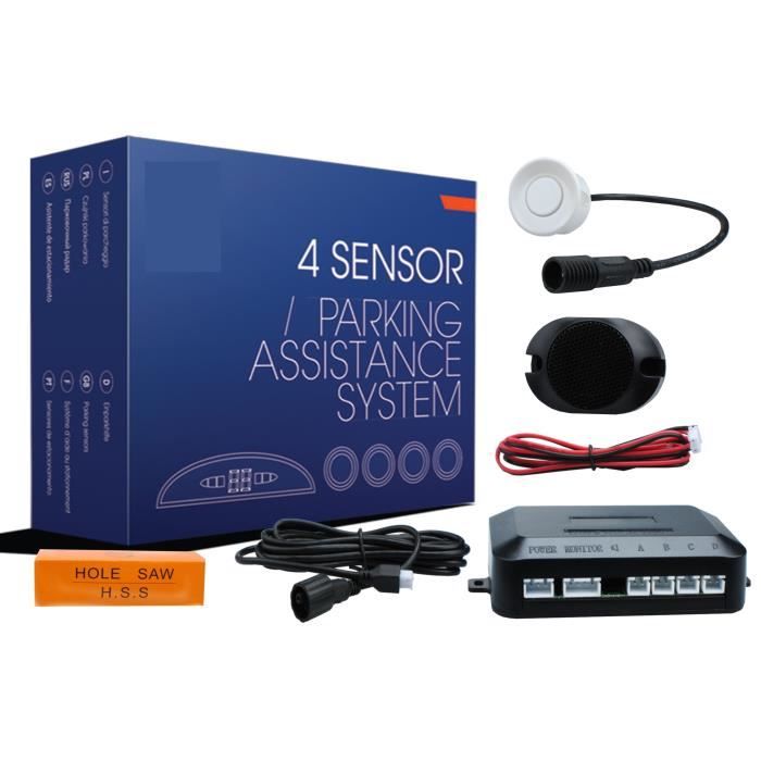 Kit radar de recul / stationnement blanc 4 capteurs avec buzzer — free download