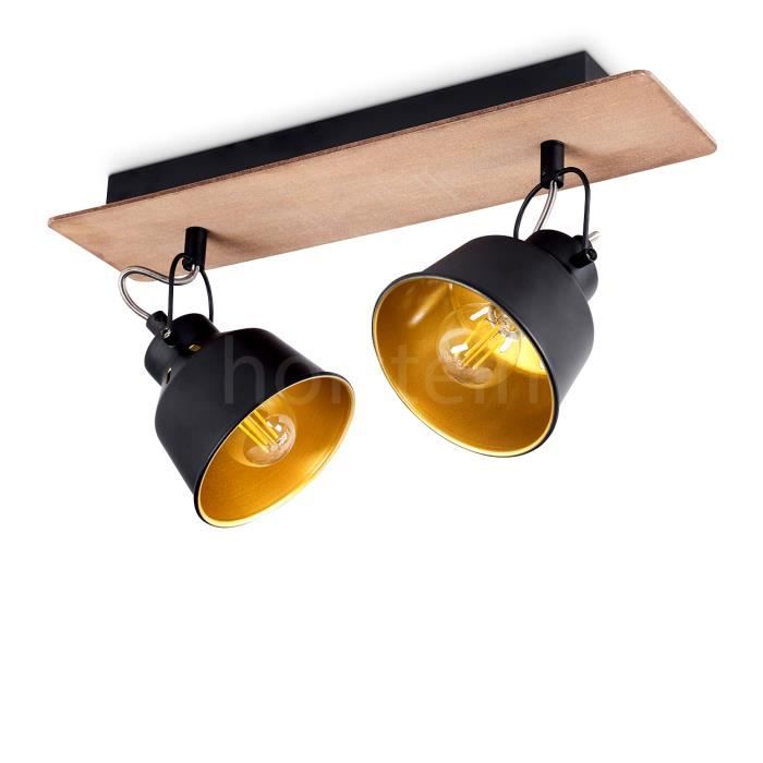 Plafonnier - HOFSTEIN - Rimini - Métal/Bois Noir/Chrome - 2 Ampoules E14 - Luminaire Réglable Plafonnier - HOFSTEIN - Rimini - Métal/Bois Noir/Chrome - 2 Ampoules E14 - Luminaire Réglable