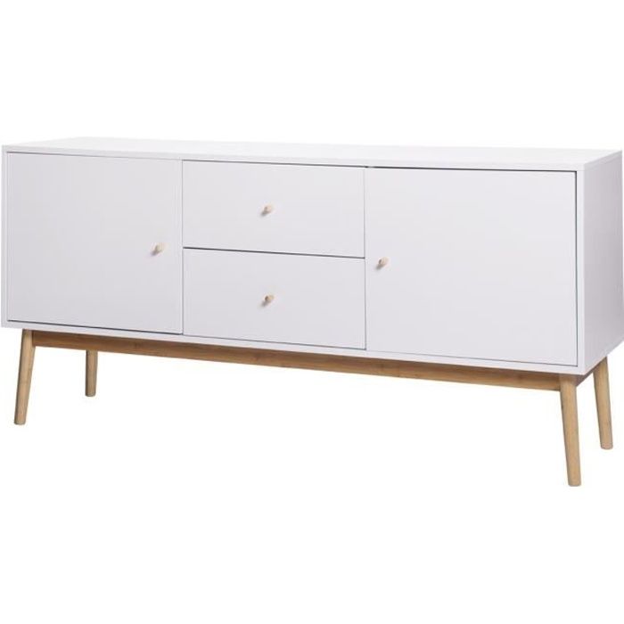 hokkaido meuble de rangement 2 portes 2 tiroirs blanc l 150 x p 42 x h 71 cm cdiscount maison