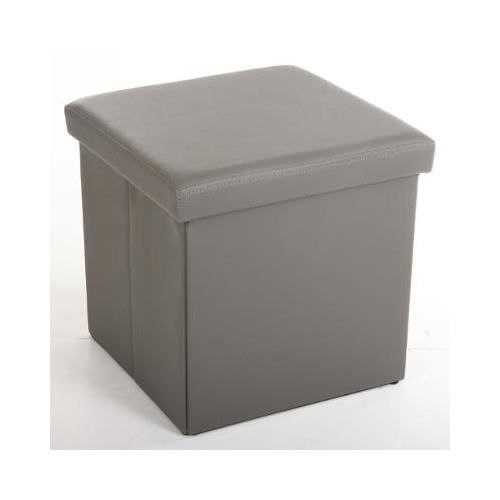 pouf - jja - pvc carré gris - assise confortable et espace de rangement