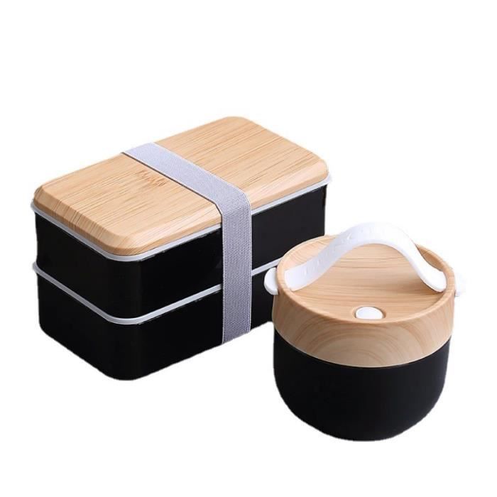 Lunch Box 1.4L+0.6L,Bento Japonais Design Lunch Box Isotherme,Couche Double Boîte à Conteneurs de Préparation de Repas-Noir