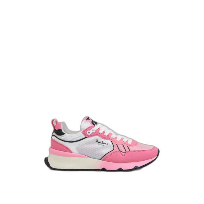 Baskets femme - PEPE JEANS - Brit Pro Neon - Détails fluo - Semelle à volume élevée - Rose