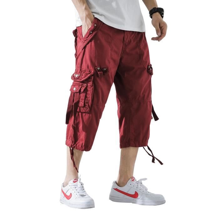 Pantacourt Hommes Multi poche Cargo Pantacourt Hommes Sans Ceinture Casual Pantacourt Hommes Baggy Short Vin rouge Vin rouge Cdiscount Pret a Porter
