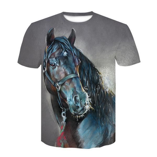 Femmes Hommes Casual T-Shirt 3D Imprimé Animal cheval peinture à manches courtes été T-shirts 