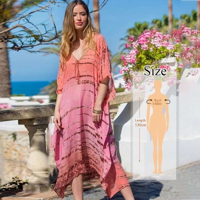 Caftan Long Bohème Pour La Plage - Robe De Plage Grande Taille Femme - Style Vacances Détente