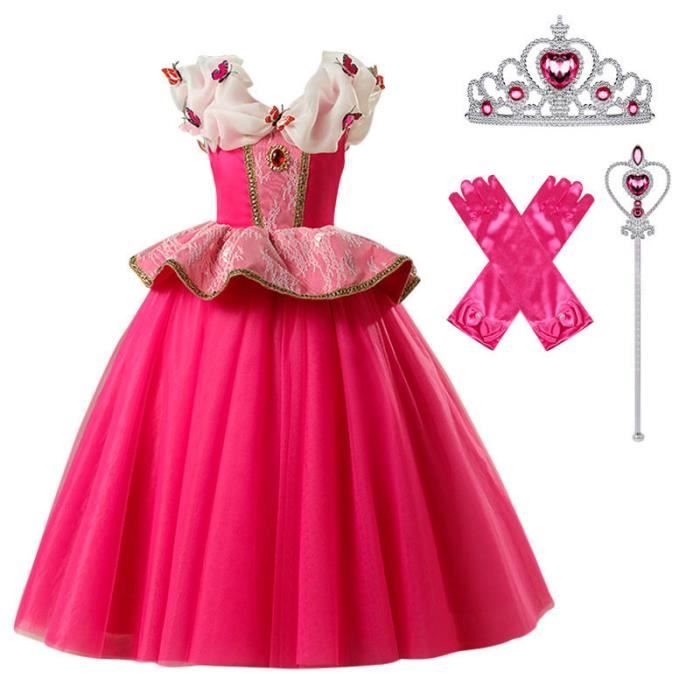 Robe de Princesse Aurore Fille Deguisement La Belle au Bois Dormant Cosplay Robe Princesse Fille et Accessoires Couronne Gants Rose Cdiscount Pret a Porter