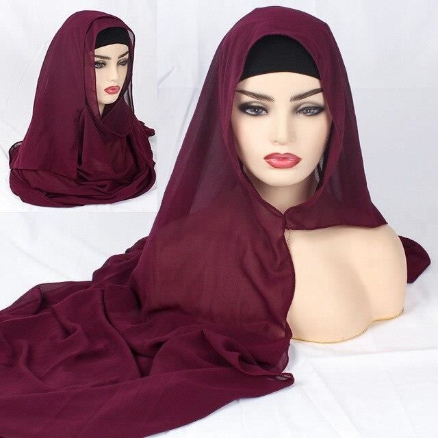 75*180cm mousseline de soie bulle musulmane Double boucle hijab instantané femme musulman