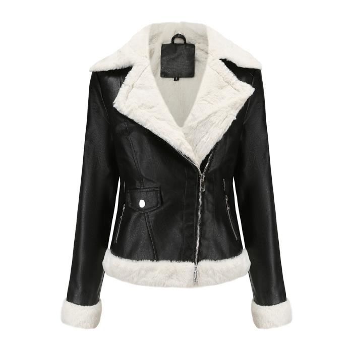 Blouson Simili Cuir Femme Hiver Double Polaire Veste Zippee Chaude INSFITY Noir Noir Cdiscount Pret a Porter