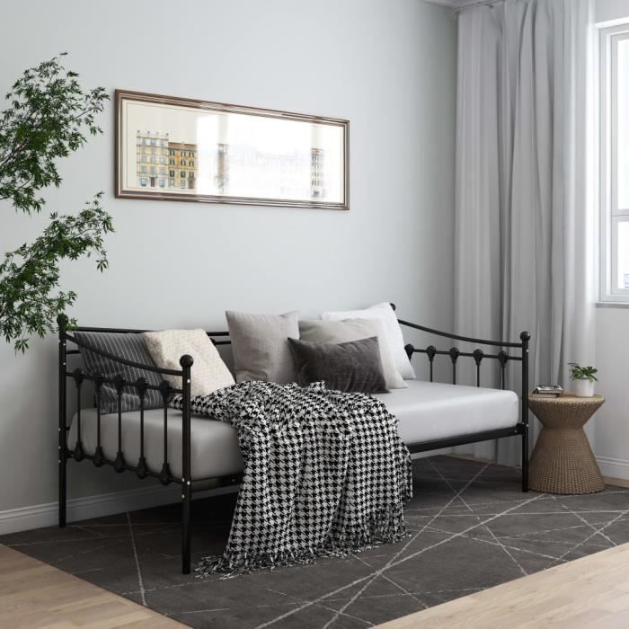 8762•idéal•90x200 cm•queen size:cadre de canapé-lit extensible lit gigogne lit banquette simple design confort noir métal