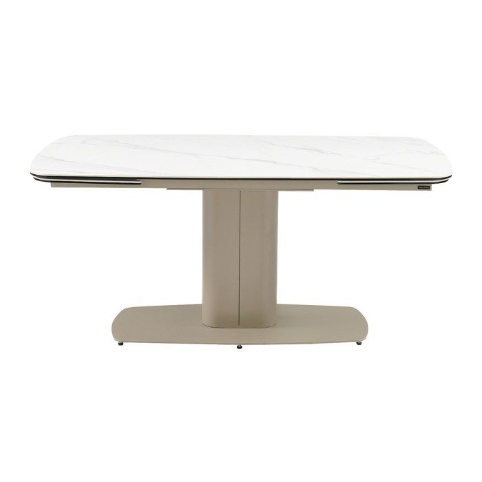 Table à manger extensible 6 à 10 personnes en céramique et métal - Effet marbre blanc et taupe - CARIOULA