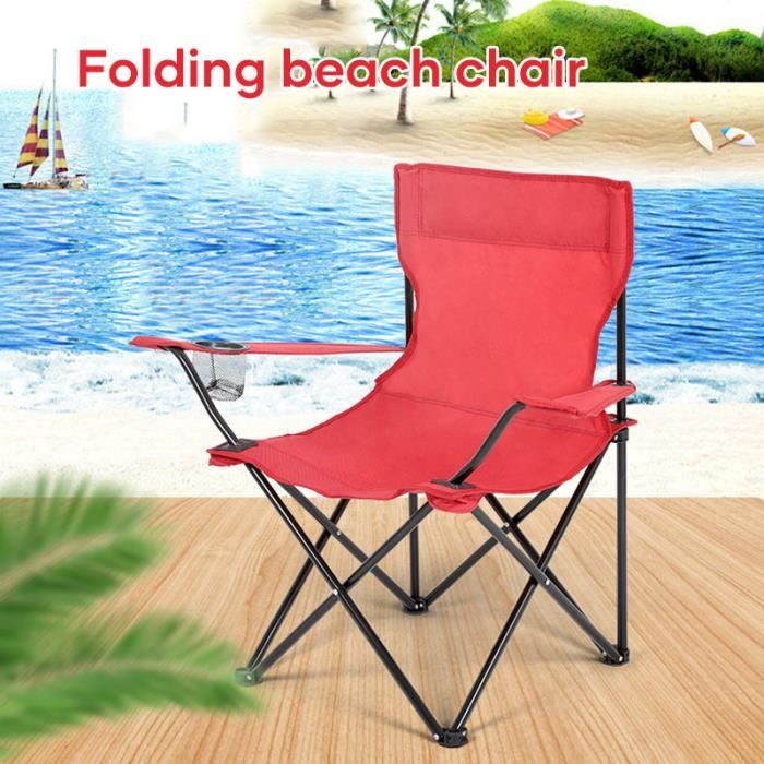 chaise berçante pliante portative, chaise de plage extérieure au bord de l'eau légère, avec sac de transport -rouge