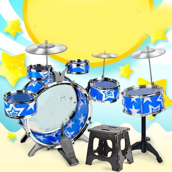 SALUTUYA kit de batterie pour débutants Ensemble de batterie pour enfants avec 3 tambours 2 bâtons Kit instruments chamanique Bleu