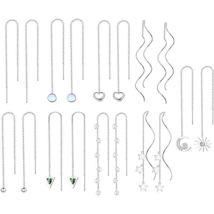 LOLIAS 9 Paires Boucles D'Oreilles Pendantes Zircon Goutte D'Eau - Acier Inox Multicolore Élégant - Lot Raffiné