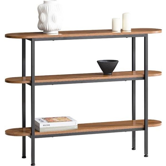SoBuy FSB67-WS Table Console avec 2 Compartiments Étagères – 110 x 25 x 86 cm Couleur Noyer et Noir Style Industriel