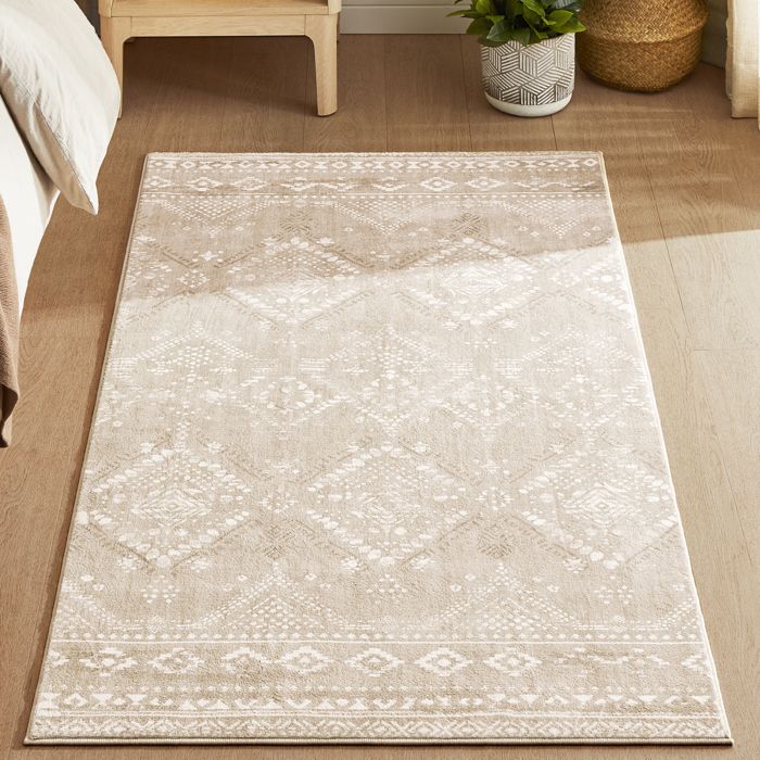 Tapis Décoratif 80 x 150 cm Antidérapant pour Salon Lavable en Machine Style Bohème Beige Cappuccino