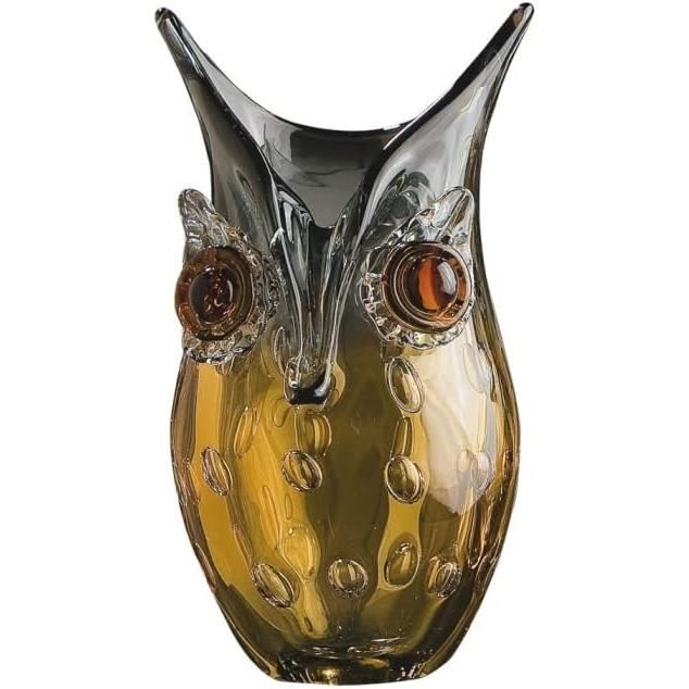 Vase Décoratif GILDE GLAS - Magnifique Vase En Verre Artisanal Bleu Et Jaune - 24cm X 25cm - Idée Cadeau Élégante