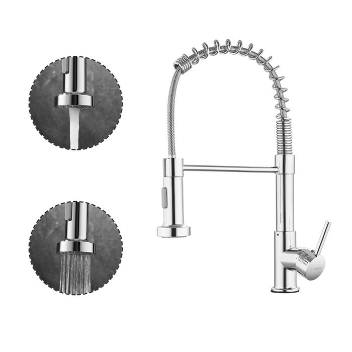 Robinet cuisine - STANEW - Small - Douchette pivotante 360° - 2 modes de pulvérisation - Laiton/inox