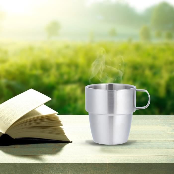 Tasse à café sous vide à large ouverture à double paroi en acier