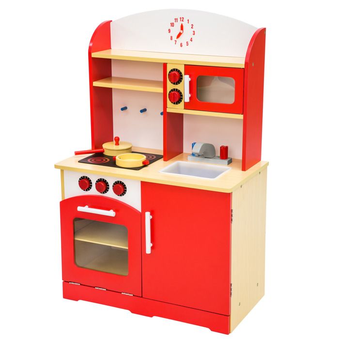 Big Red bois cuisine pour enfants avec accessoires rouge 