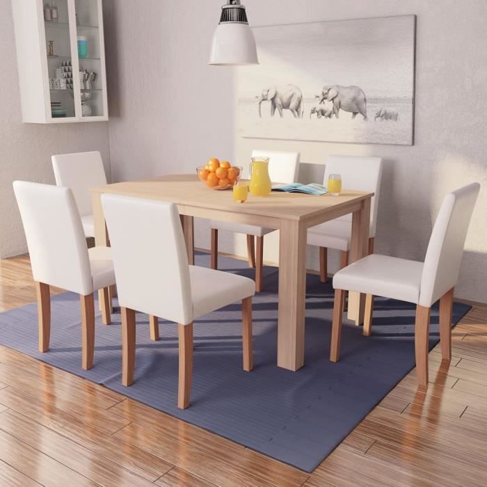 Ensemble Table Et Chaise Salle A Manger Design 7 Pcs Ensemble Pour Salle A Manger 1 Table Et 6 Chaises En Cuir Synthetique Chene Couleur Creme Achat Vente Table A Manger Complete 7 Pcs Ensemble Pour Salle A Cdiscount