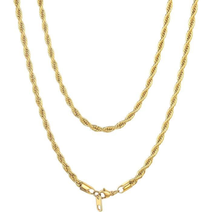 Bracelet Chaîne En Or Jaune 18 Carats - Style Corde Torsadée - Longueur 45cm - Épaisseur 1.3mm - Neuf