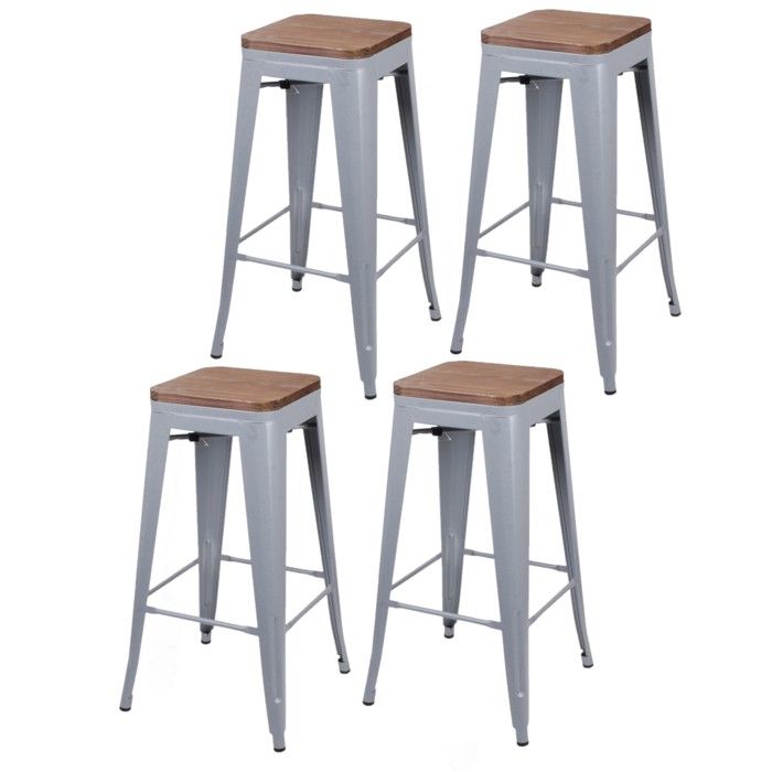 Toilinux - Lot de 4 Tabourets de bar vintage Liv - Gris mat Toilinux - Lot de 4 Tabourets de bar vintage Liv - Gris mat