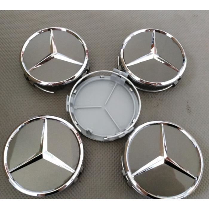 Lot de 4 centre de roue cache moyeu Rouge Remplacement pour Mercedes Benz 75mm(Gris)