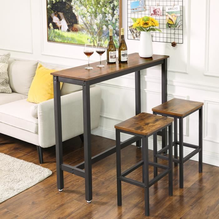 vasagle table de bar, table haute, table de salle à manger, 120 x 40 x 100 cm, avec cadre métallique, marron rustique lbt12x