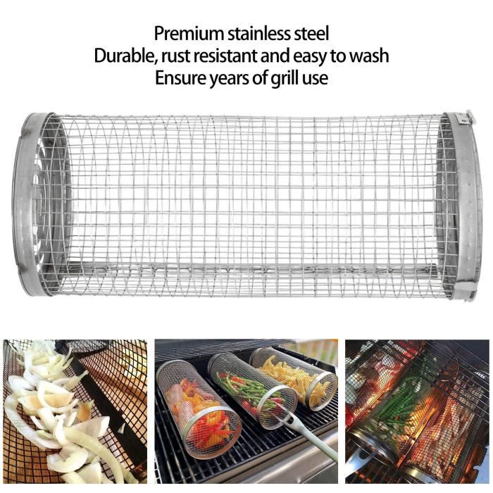 Panier Barbecue Acier Inoxydable - Lot De 2 - Grillage Roulant 360° - Pour Viande, Légumes, Fruits De Mer