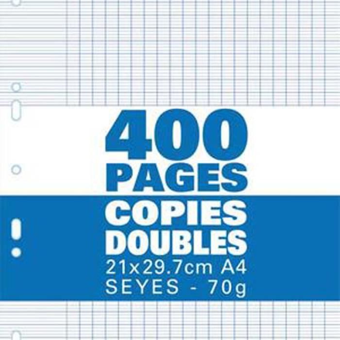 Copies doubles perforées-blanc A4 séyès 200 pages + 100 GRATUITES.