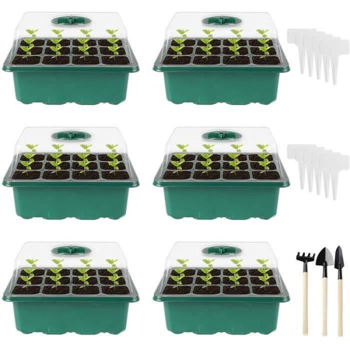 Kit 2 Serres Miniatures Avec LED - Plateaux Semis 12 Cases - Dôme Humidité Réglable - USB - Pour Légumes/Fleurs - Accessoires Inclus