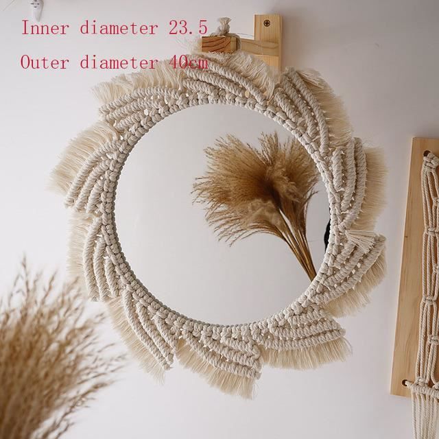 Miroir Boho Macramé - Décoratif Murale Avec Perles En Bois